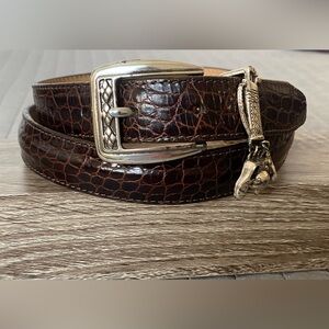 Brighton Belt Size L34 Croc Embossed Leather Golf Trinket Brown Silver Hardware